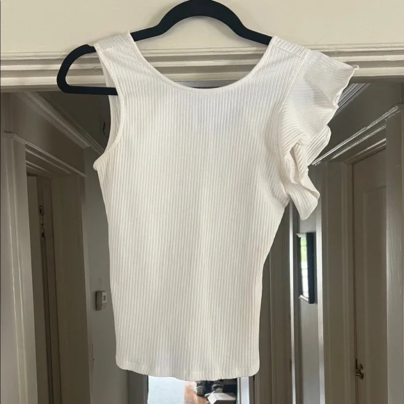 White Ruffled One-Shoulder Ribbed Tank Top - Picture 1 of 4